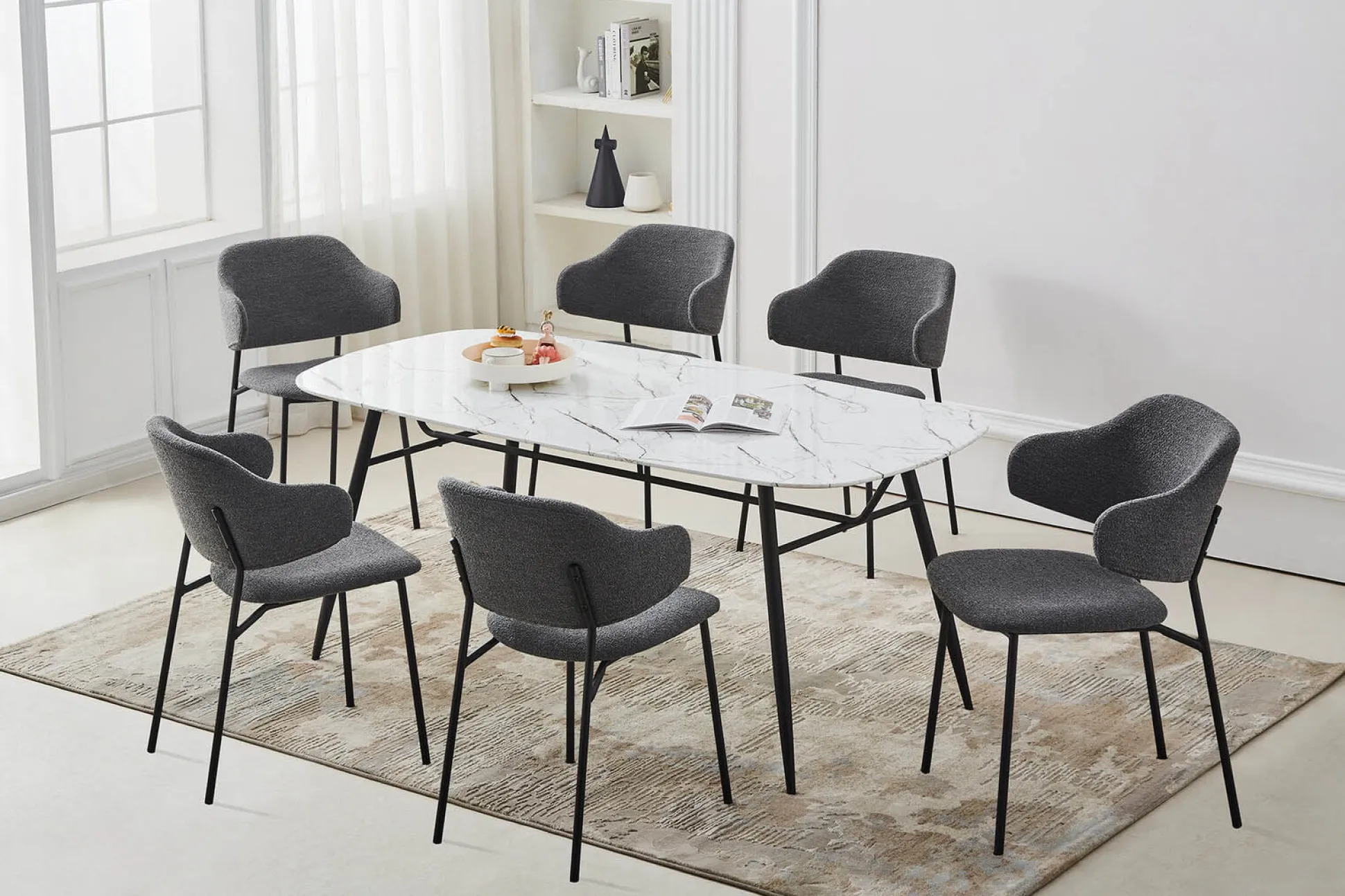 Armstoel Didi Donkergrijs Bouclé – Set van 2