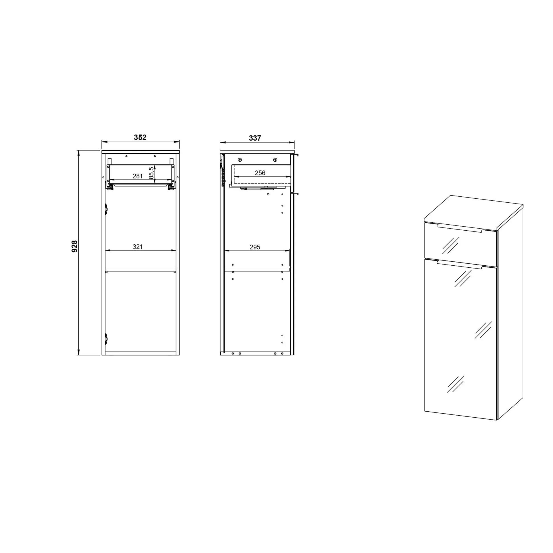 Badkamer Kolomkast Philip Grafiet-Zilver 93 cm