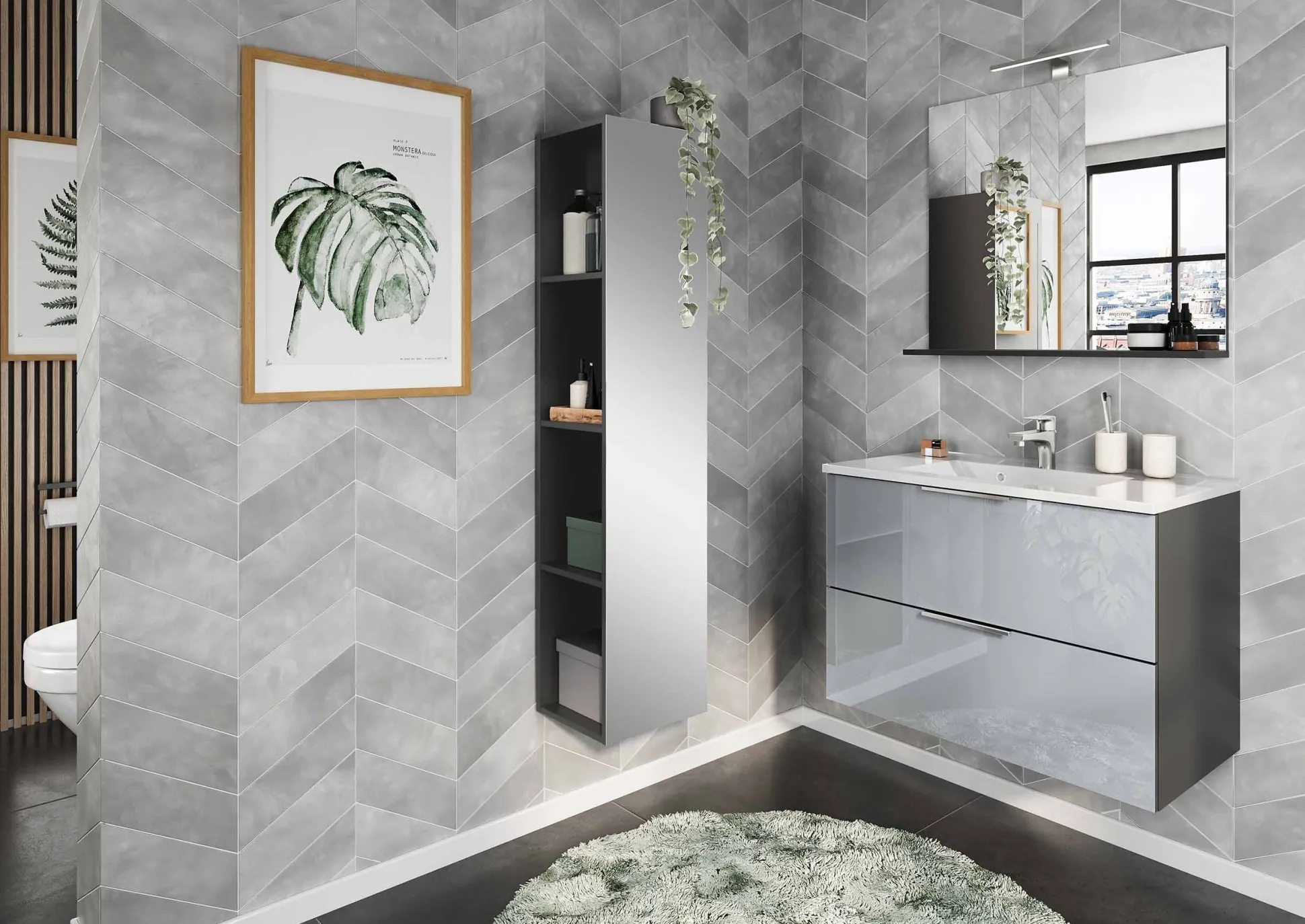 Badkamer Kolomkast Philip Grafiet-Zilver 93 cm