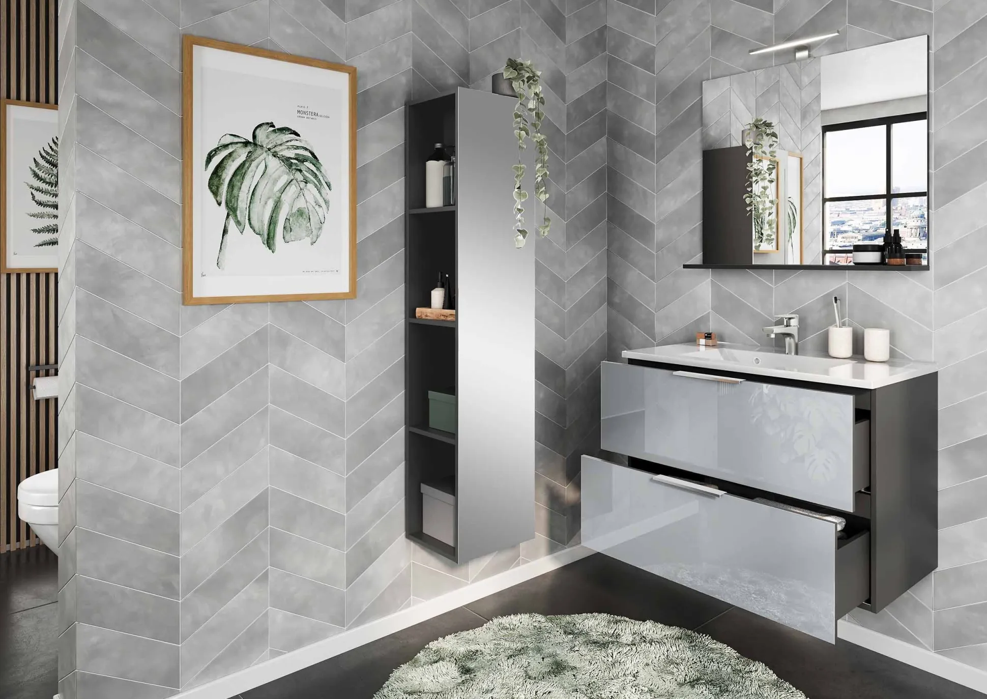 Badkamer Kolomkast Philip Grafiet-Zilver 93 cm