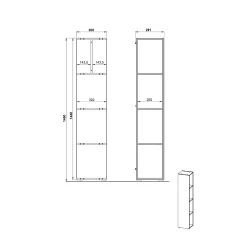 Badkamer Kolomkast Philip Grafiet-Zilver 144 cm