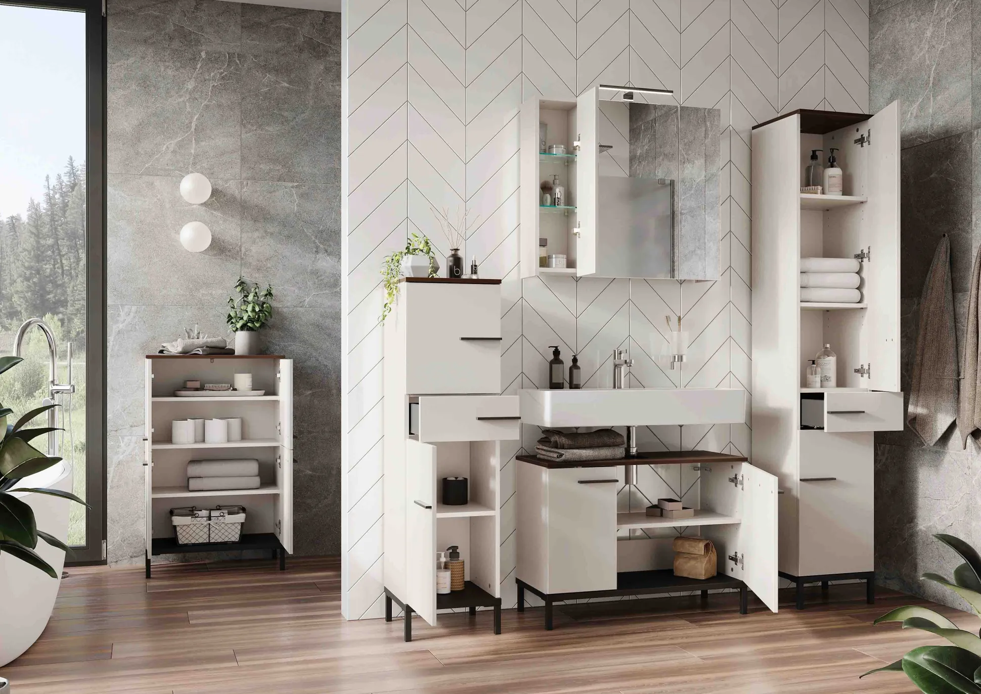 Badkamer kolomkast Serpa Kasjmier Walnoot 190 cm