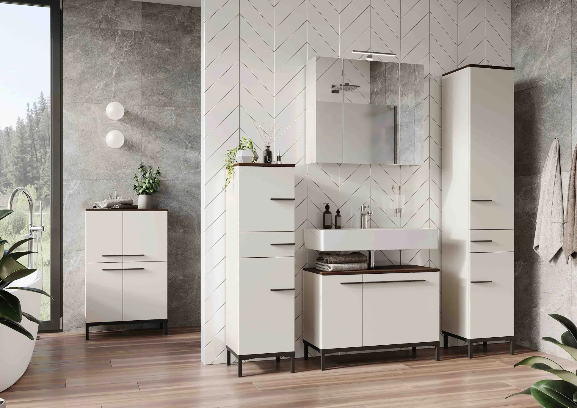 Badkamer kolomkast Serpa Kasjmier Walnoot 123 cm