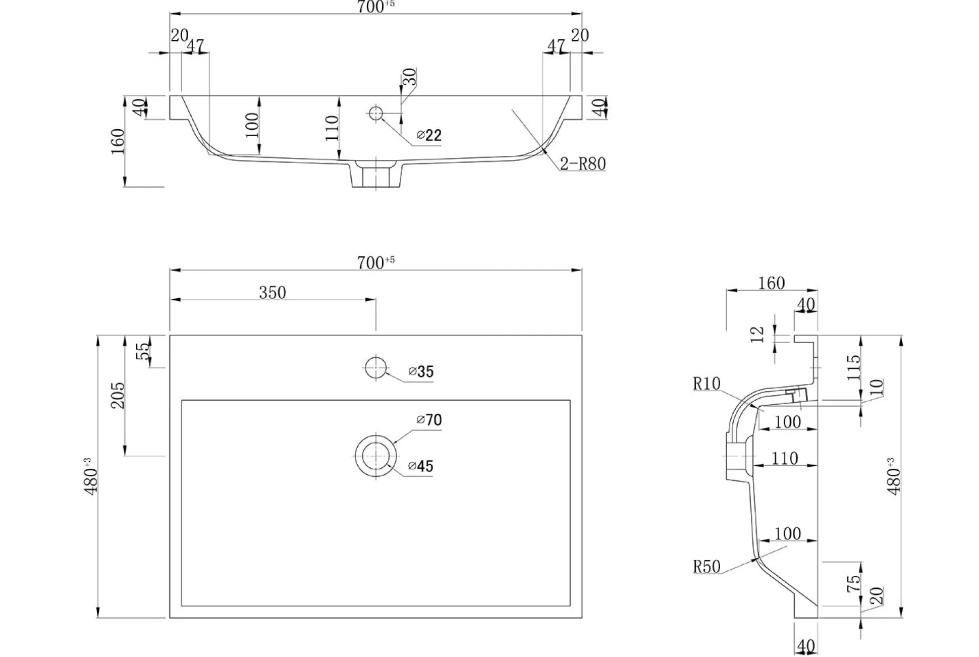 Badmeubel Atlanta Grafiet 70 cm