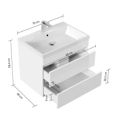 Badmeubel Atlanta Wit Hoogglans 70 cm