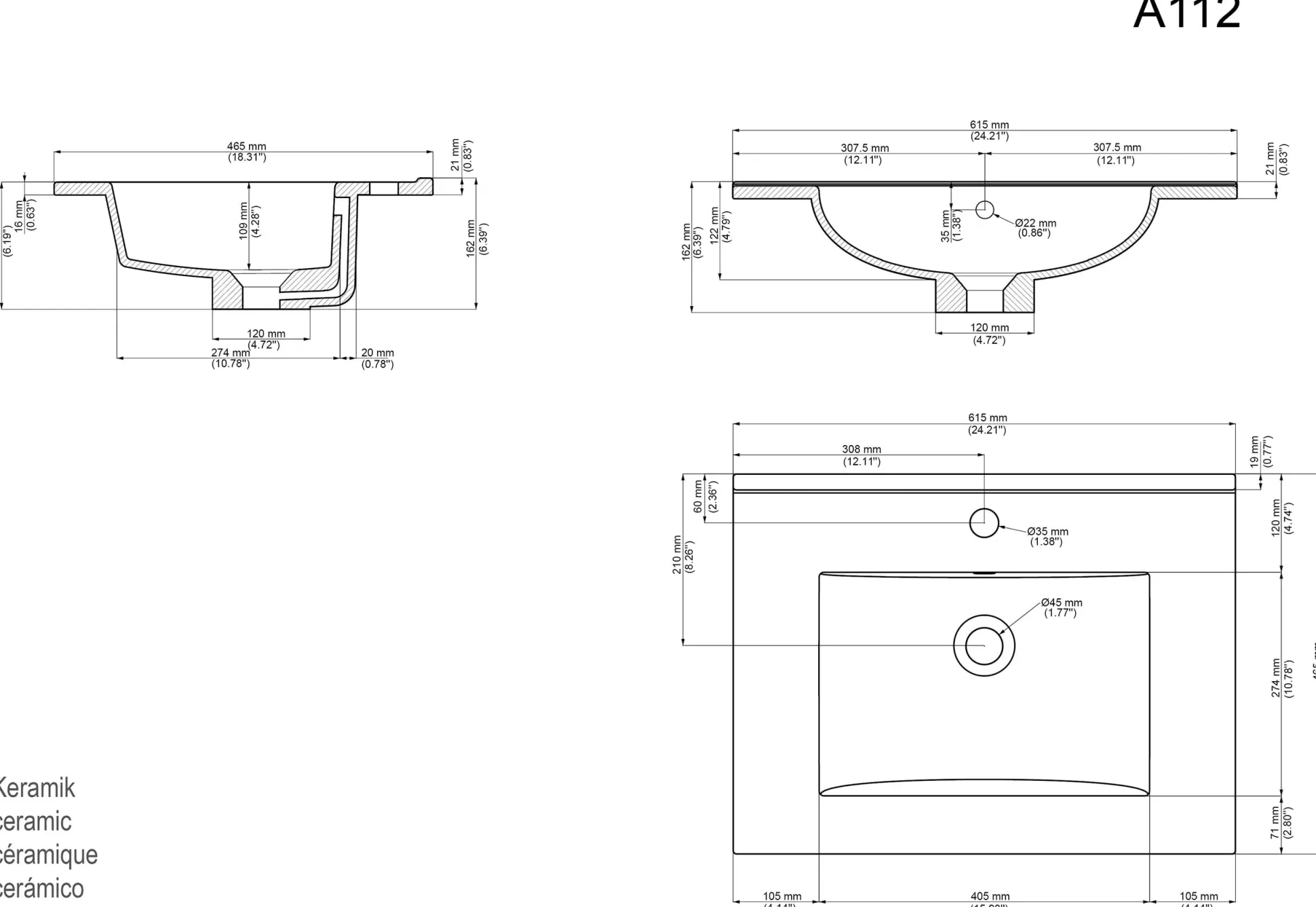 Badmeubel Luton Grafiet 60 cm