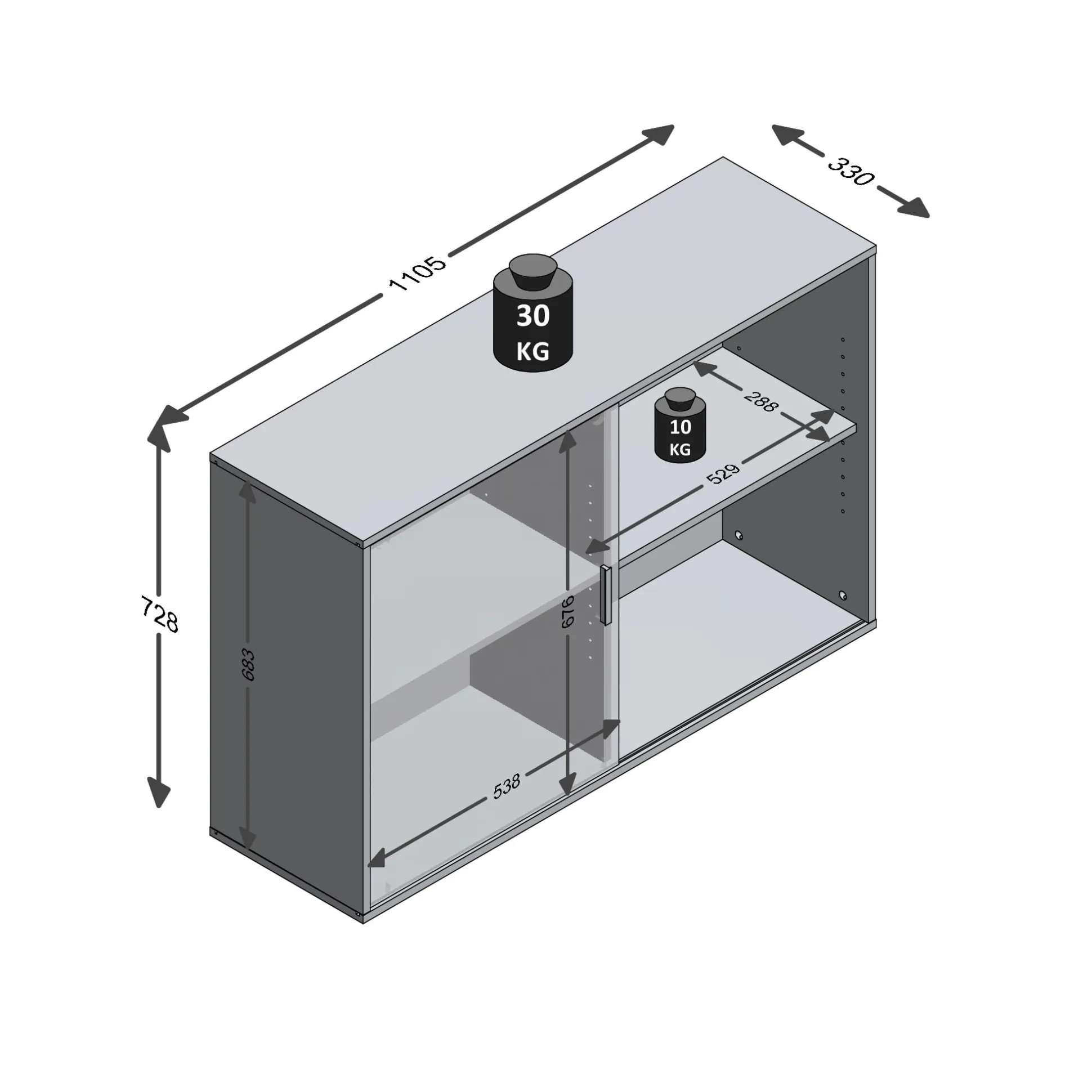 Bijzetkast Fabian Antraciet Eiken
