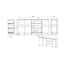 Dressoir Amalfi Grafiet-Eiken L