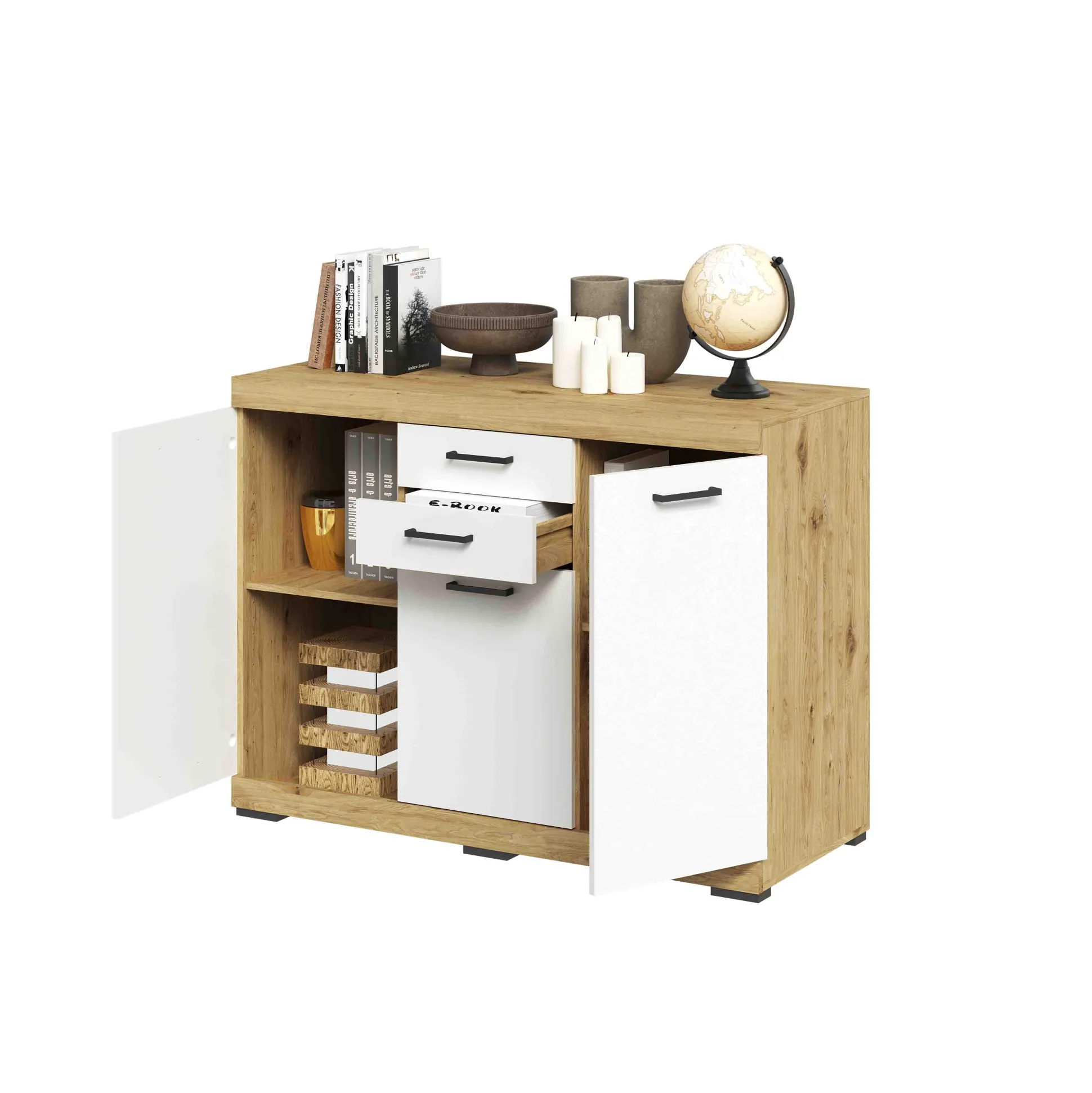 Dressoir Hermes Artisan Eiken Wit 120x50x90 cm