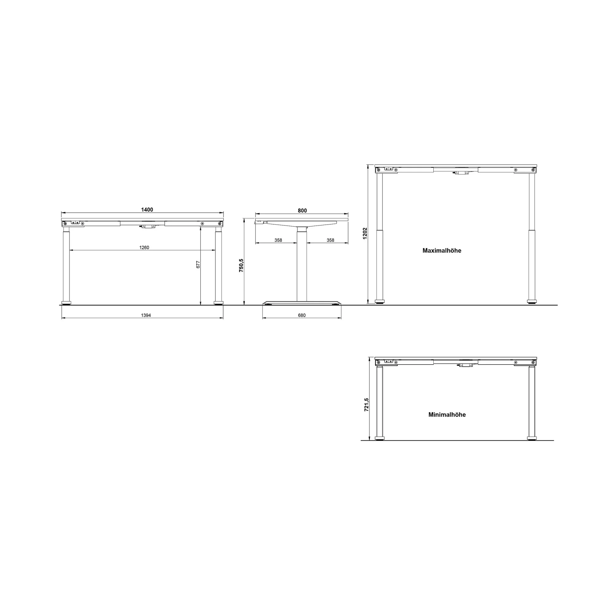 Elektrisch zit-sta Bureau Galileo Kasjmier Wit 140 cm
