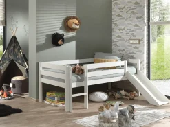 Halfhoogslaper Charlie Wit Grenen 90×200 cm – Met ladder en glijbaan