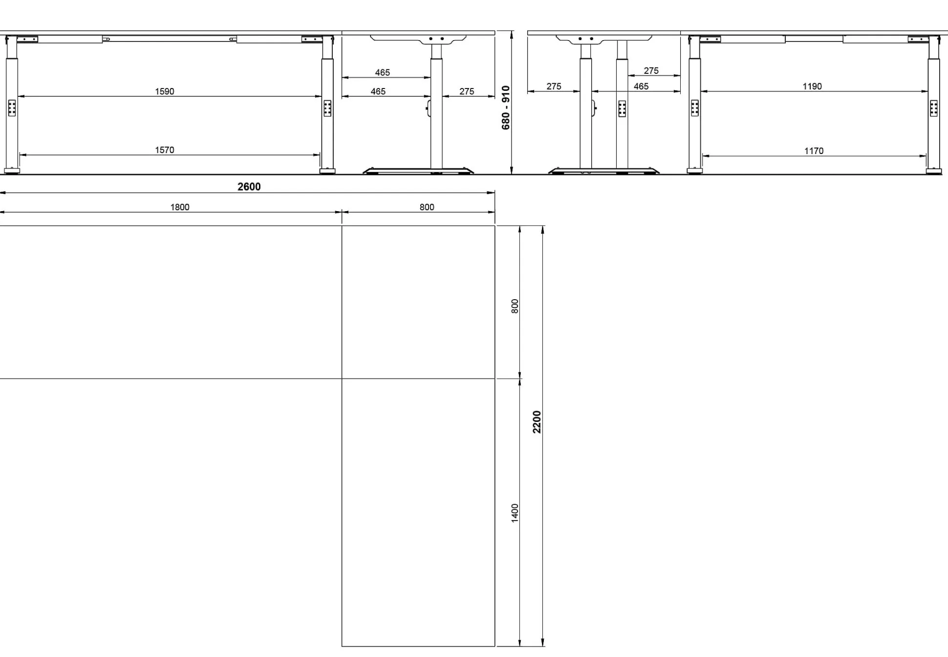 Hoekbureau Galileo Grafiet 260 x 220 cm