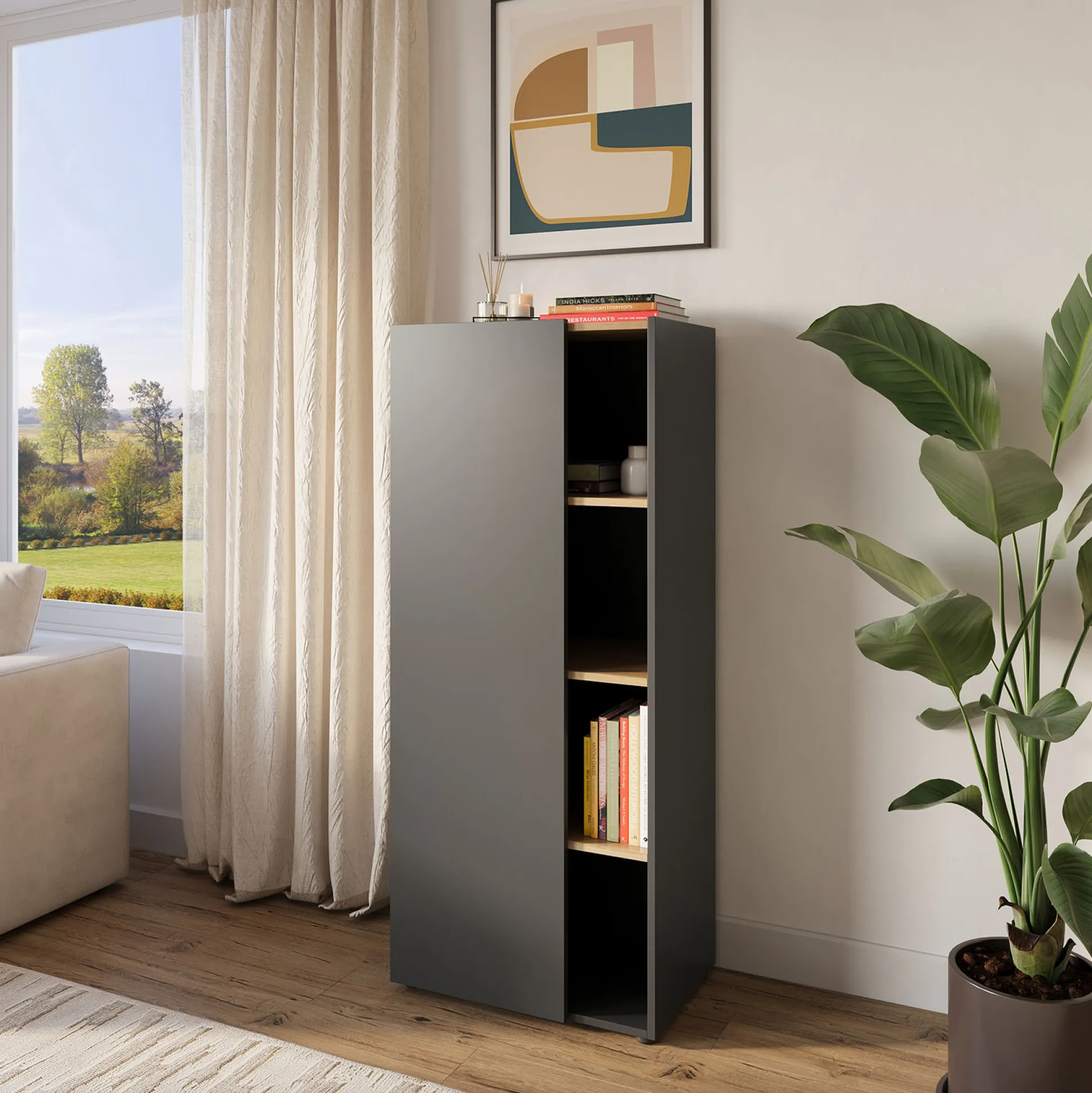 Hoge kantoorkast Orlando Grafiet 145 cm