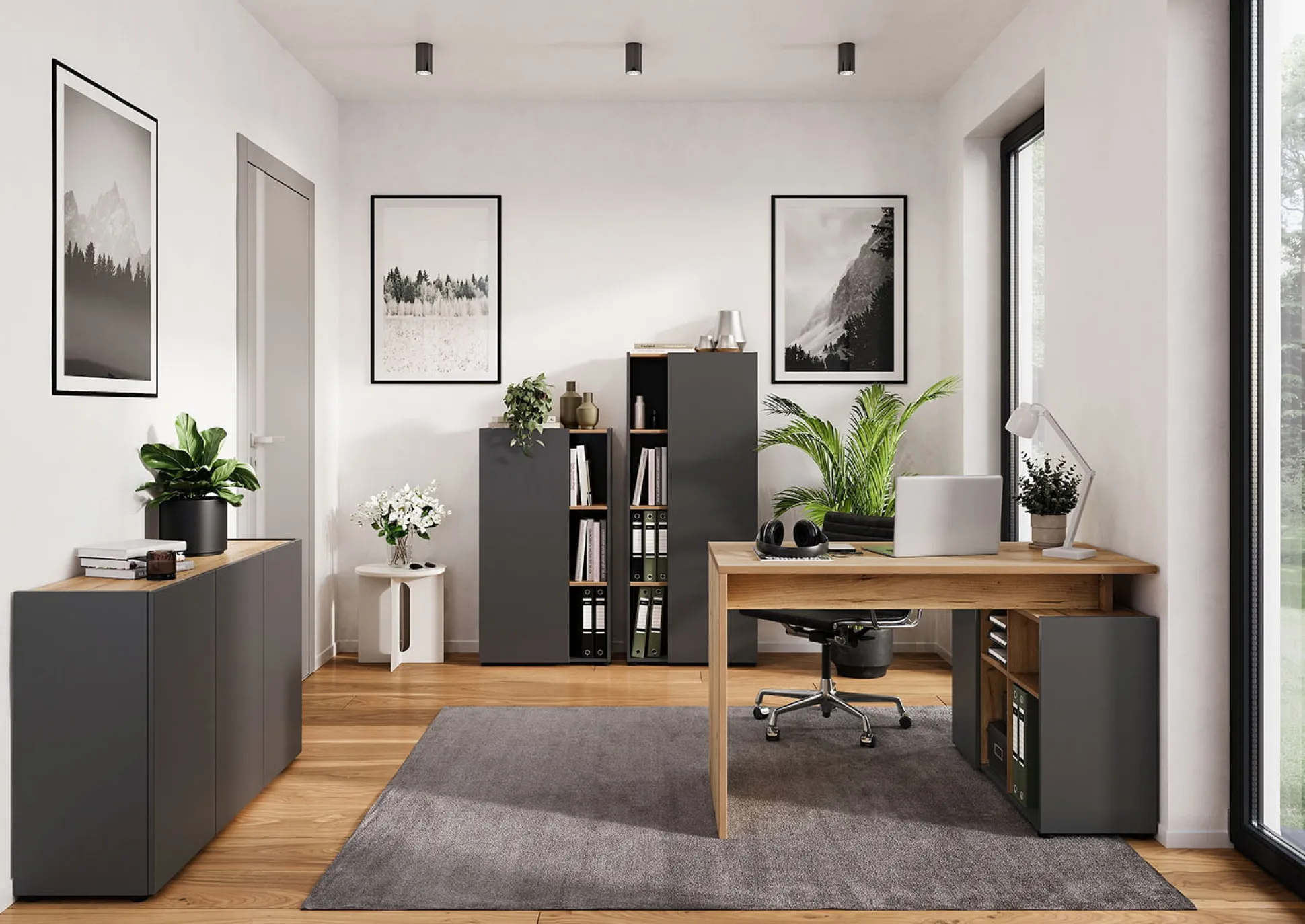 Hoge kantoorkast Orlando Grafiet 145 cm