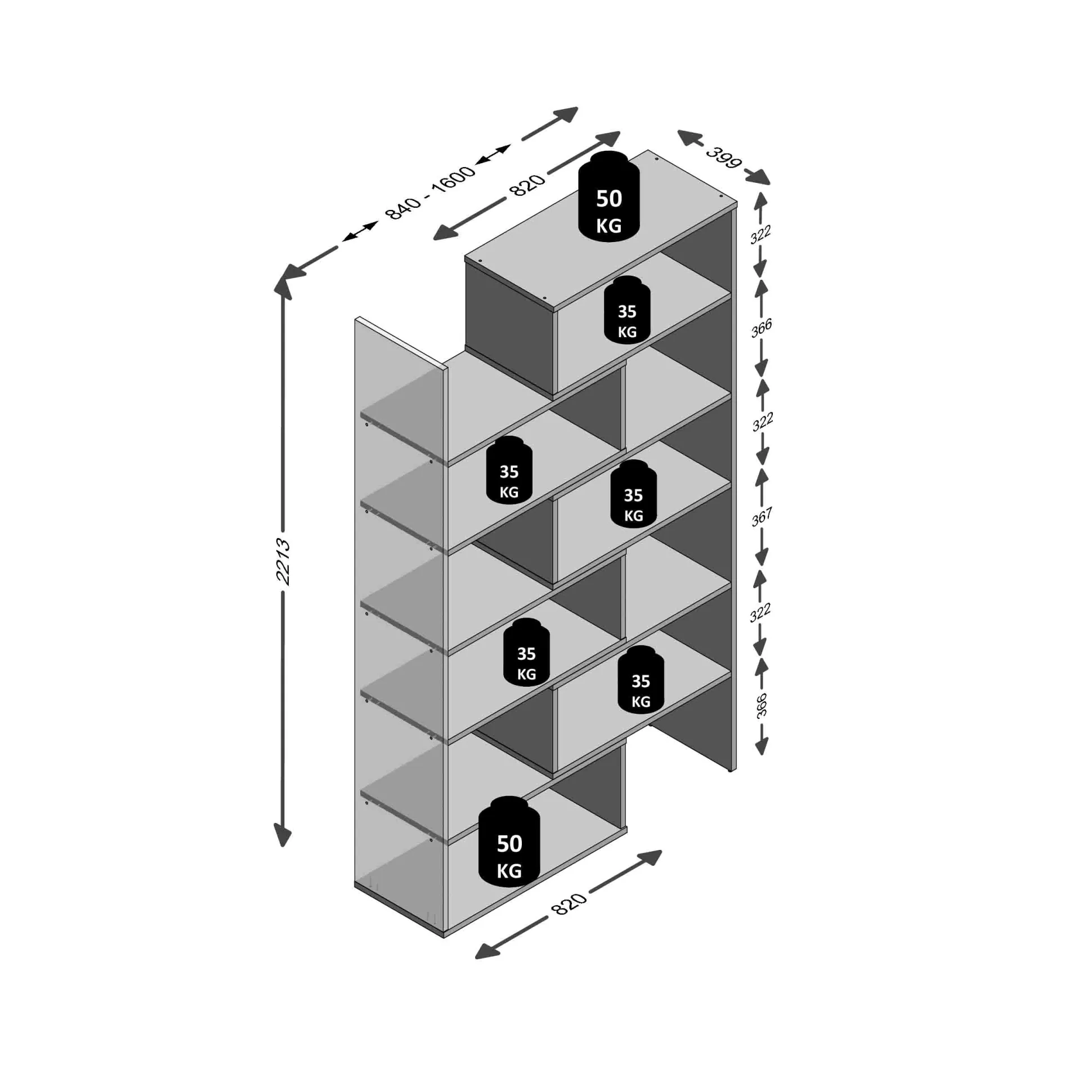 Hoge open kast Nereus Wit 160 cm