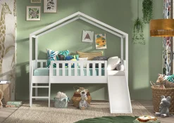 Huisbed Bibi Grenen Wit 90×200 cm – Met ladder en glijbaan