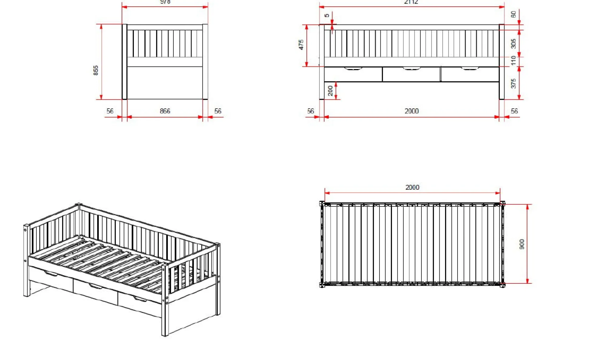 Kajuitbed Seppe Wit – Met laden