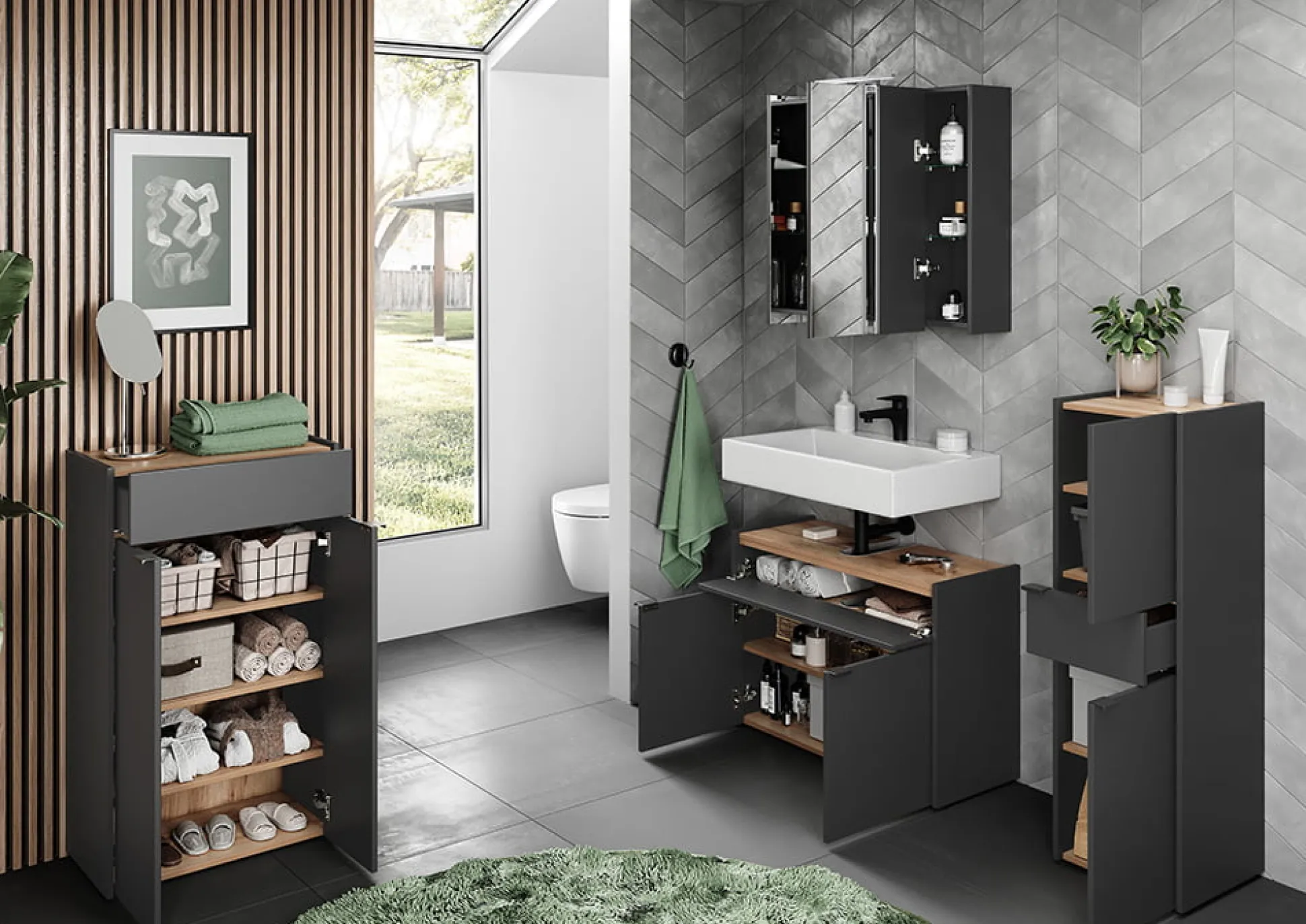 Kolomkast Sicilia Grafiet Eiken