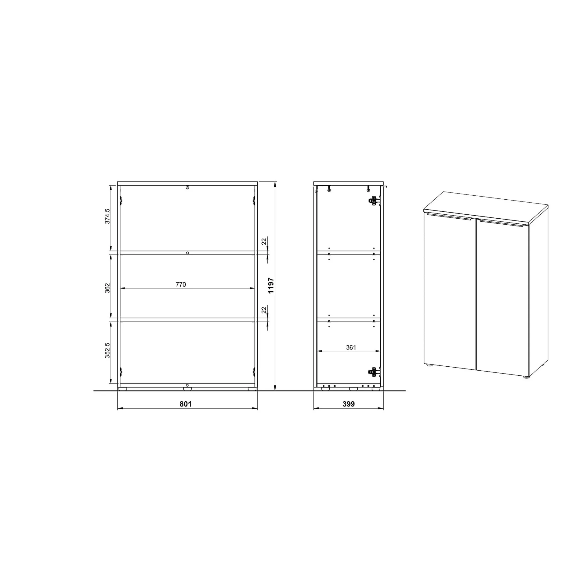 Lage dichte kantoorkast Galileo Grafiet