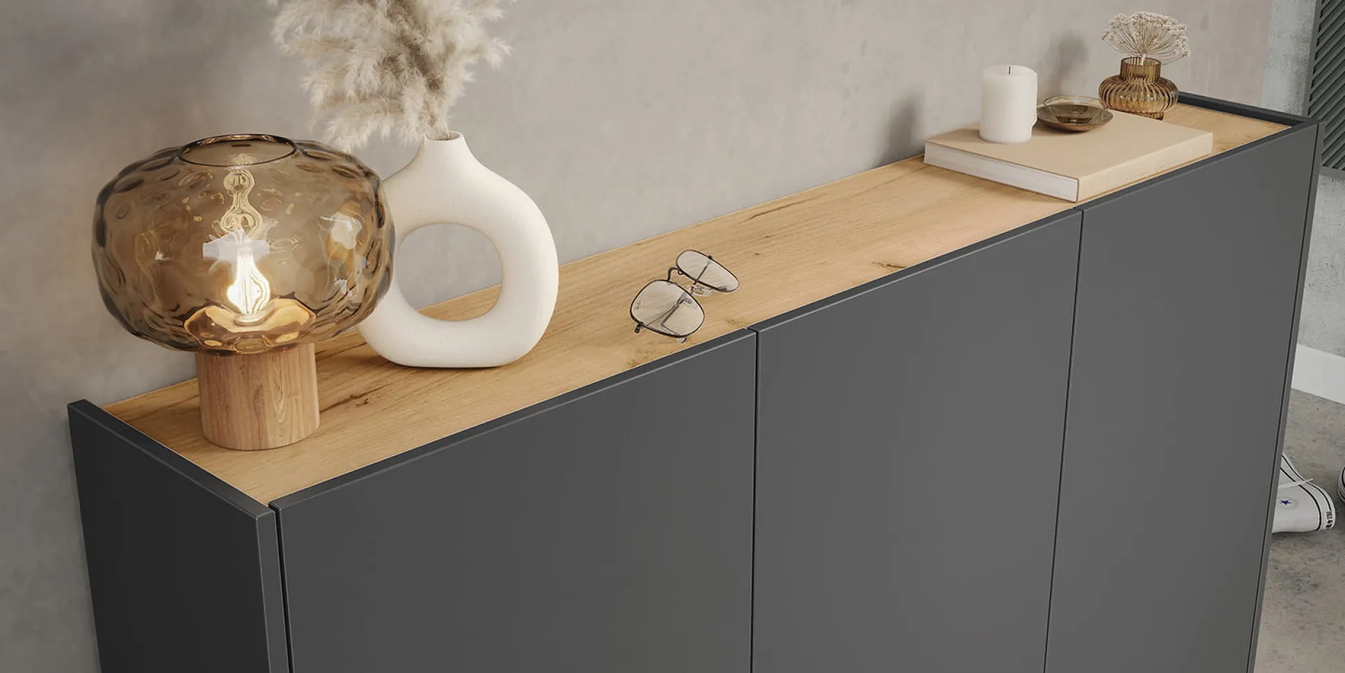 Opbergkast Aniek Grafiet Eiken 105 cm