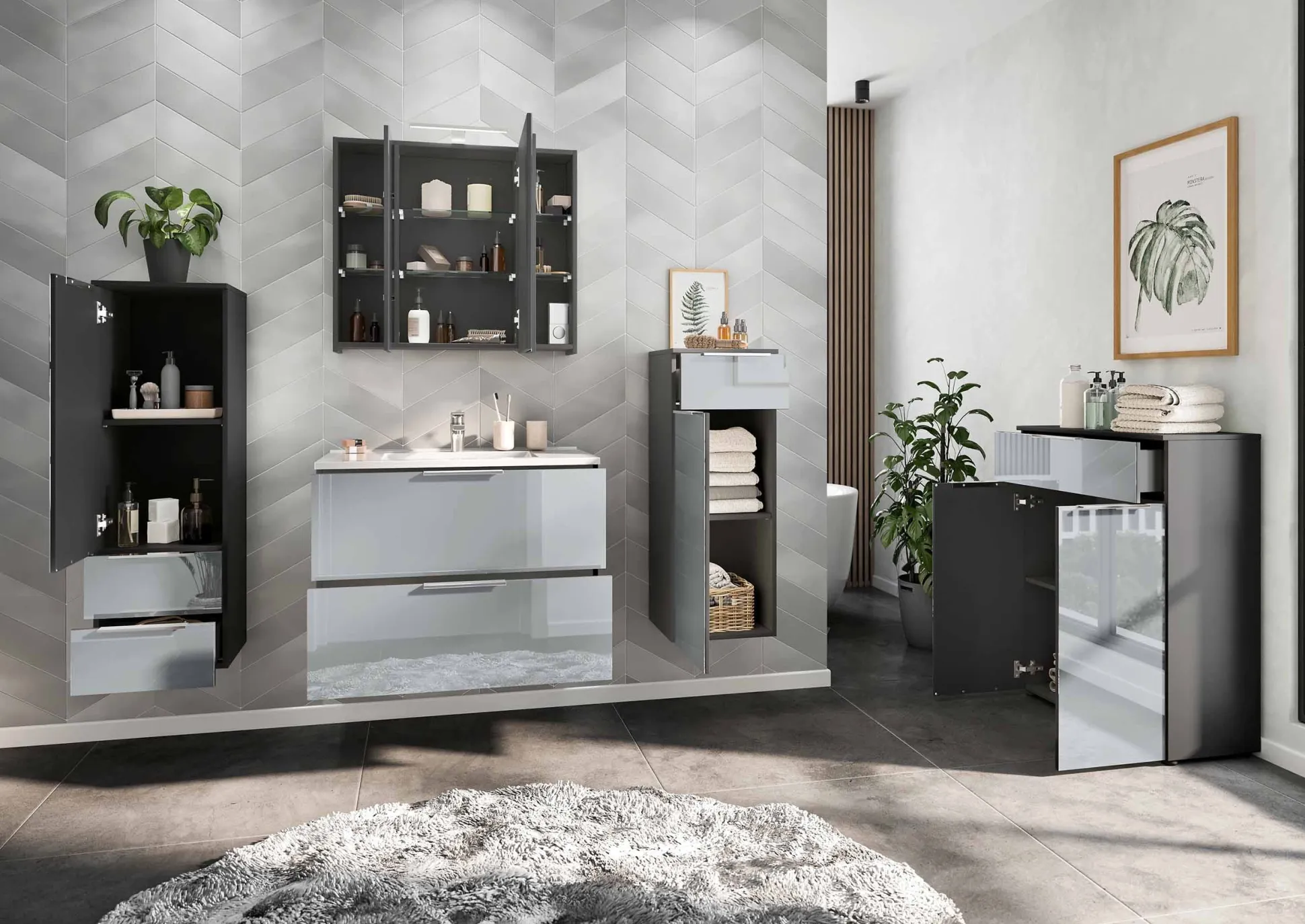 Opbergkast Philip Grafiet-Zilver