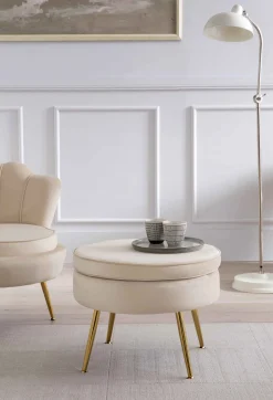 Poef Chanelle Velvet Beige 52 cm