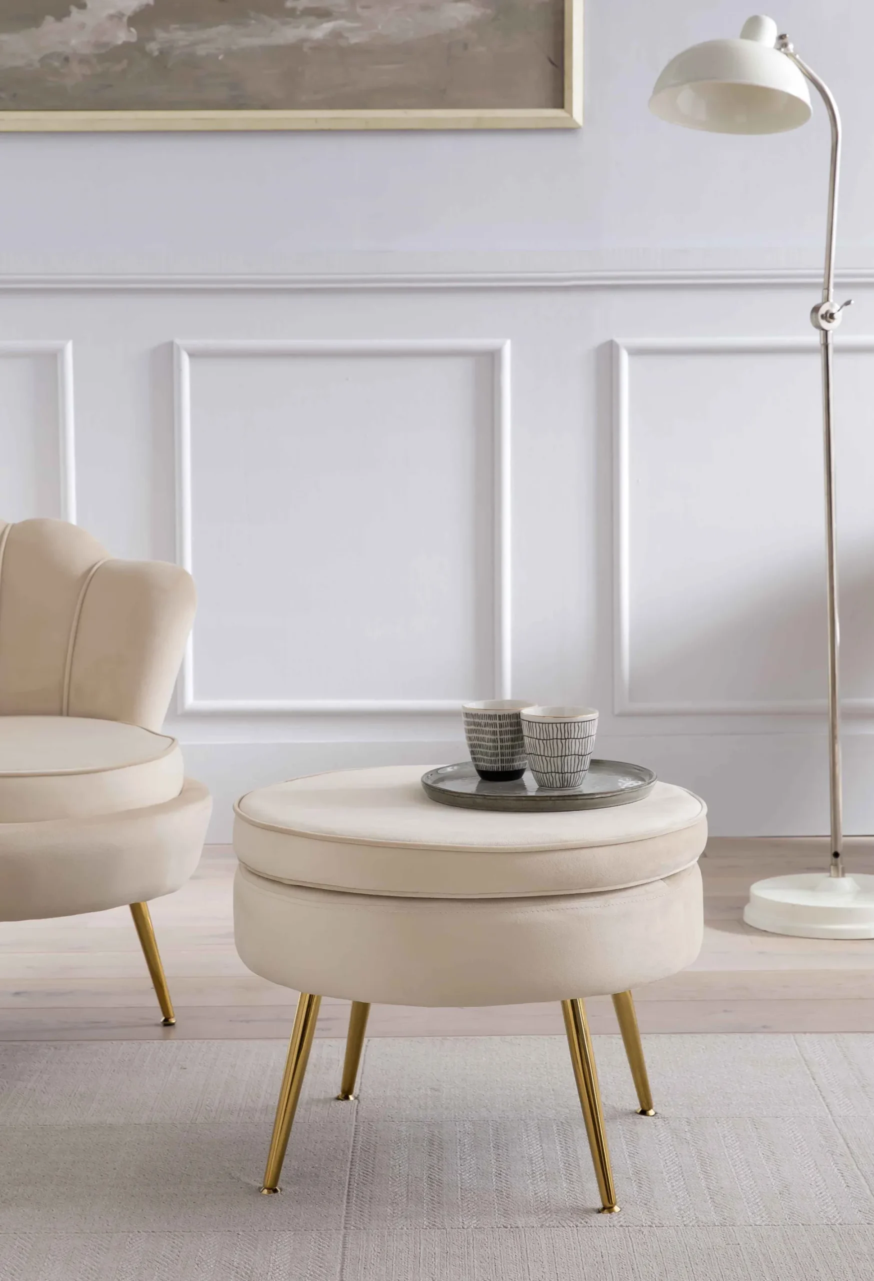 Poef Chanelle Velvet Beige 52 cm