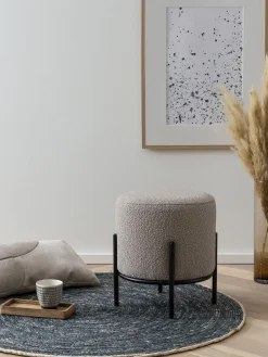 Poef Mia Taupe-Zwart Bouclé