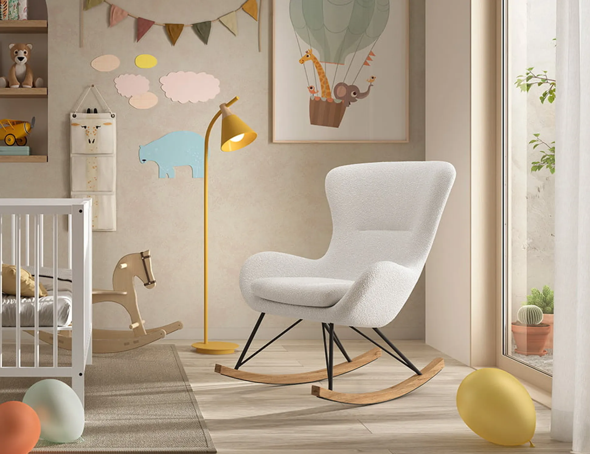 Schommelstoel Jula Wit Bouclé