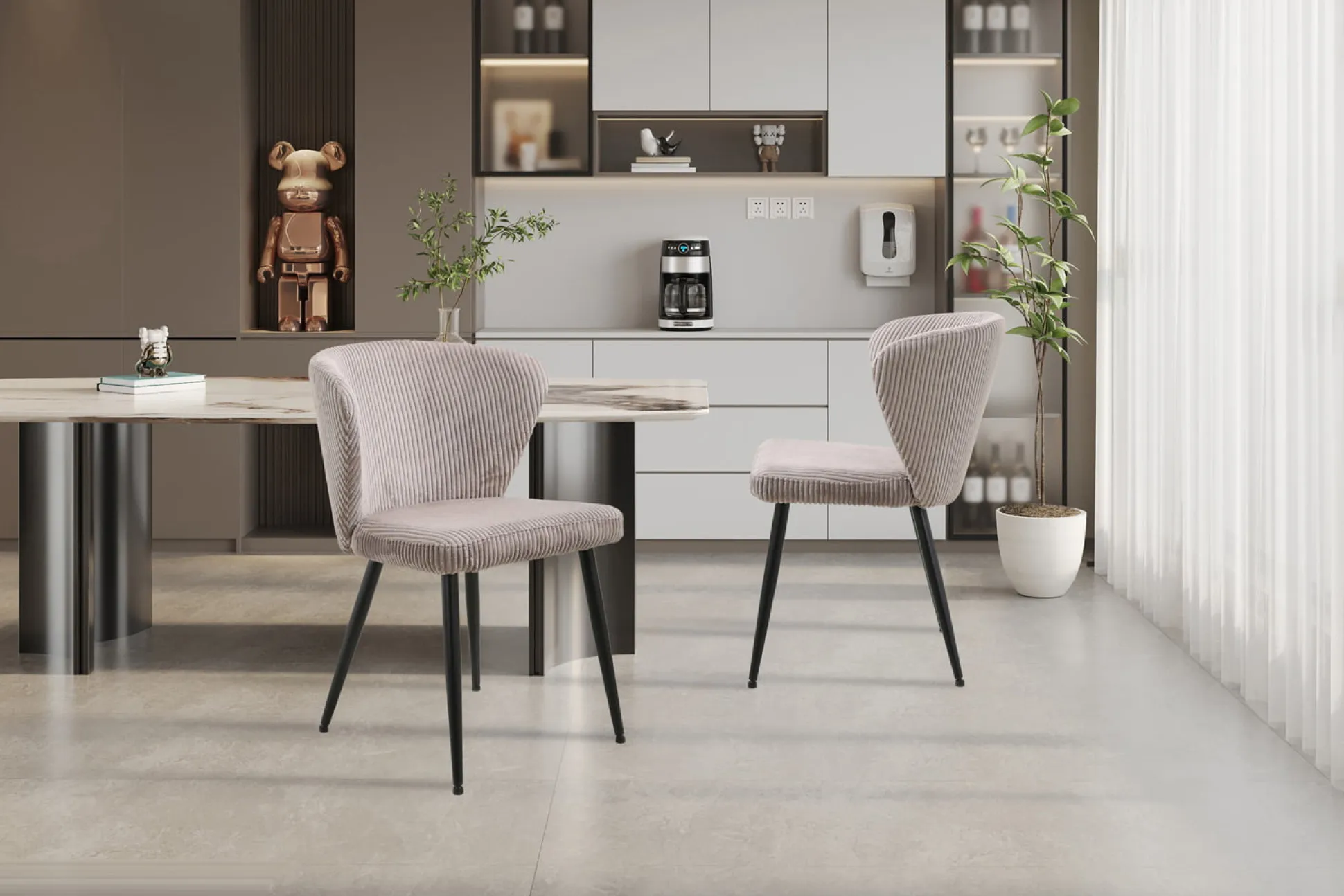 Stoel Marthe Zand Ribstof – Set van 2