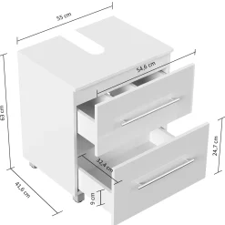 Wastafelkast Glasgow Wit Hoogglans 55 cm