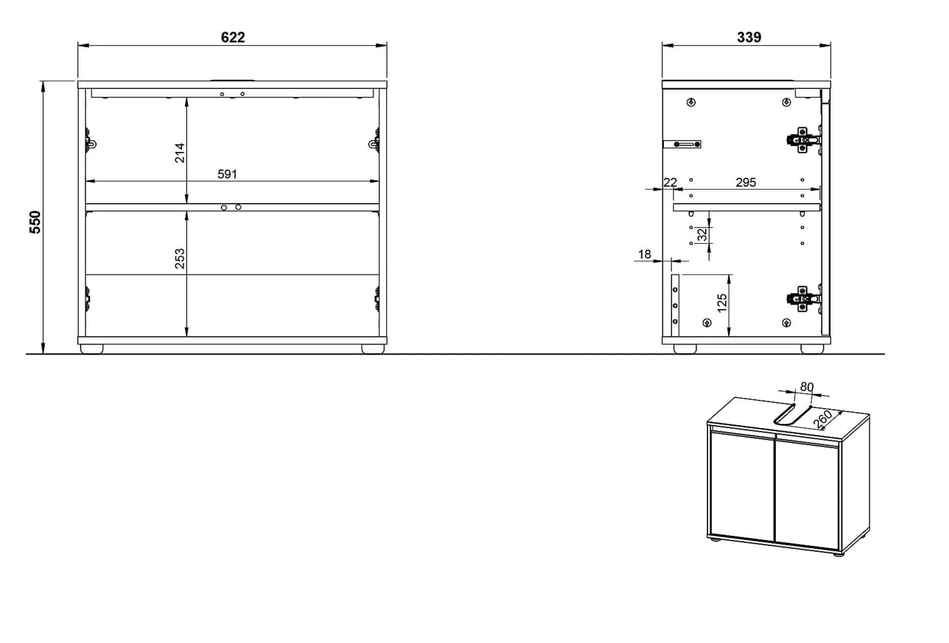 Wastafelkast Pula Grafiet 63 cm