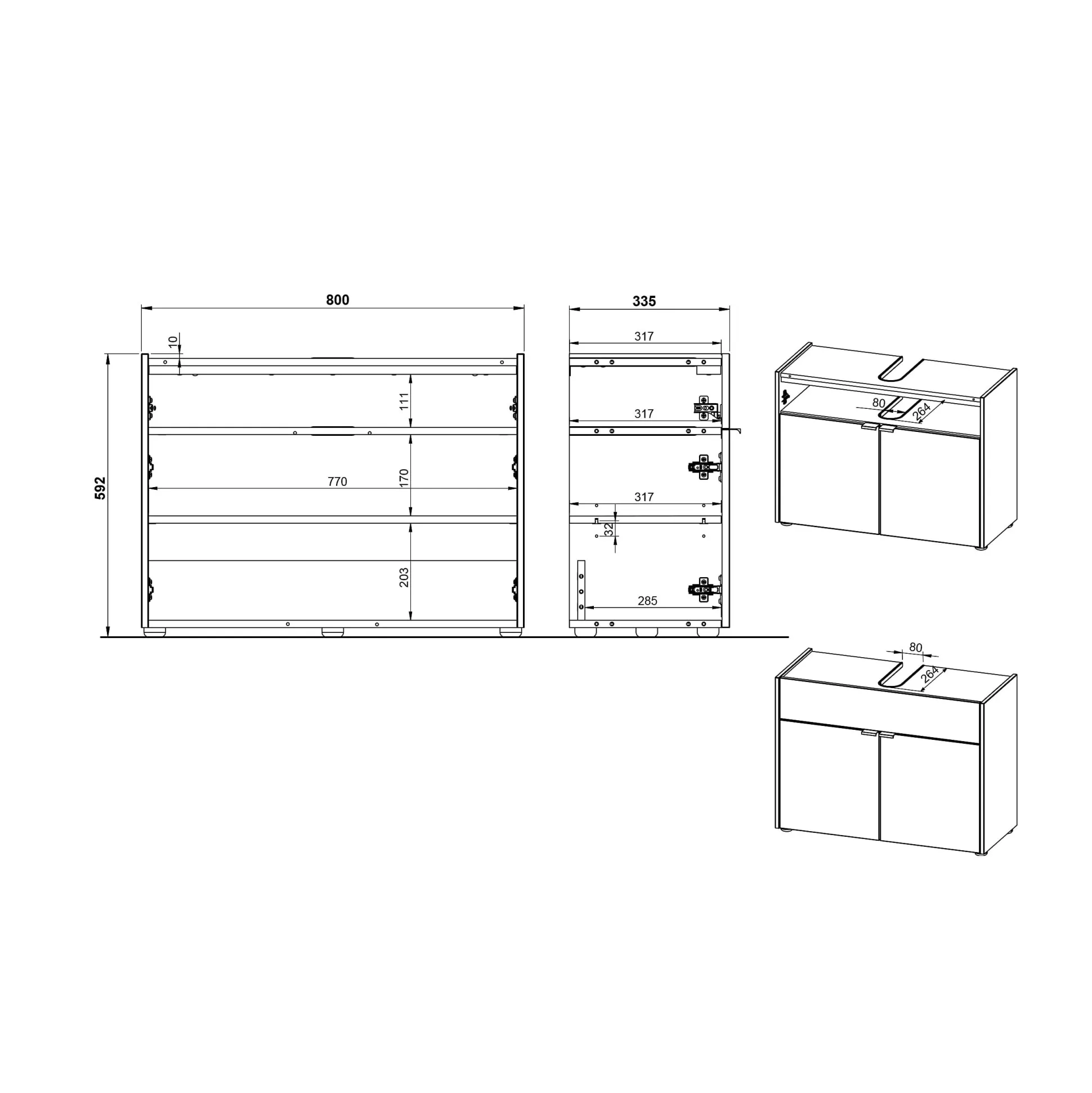 Wastafelkast Sicilia Wit Eiken